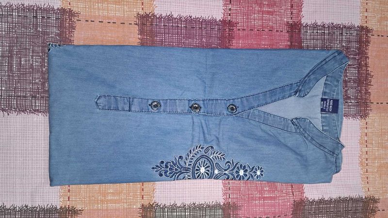 Denim Embroidered Top