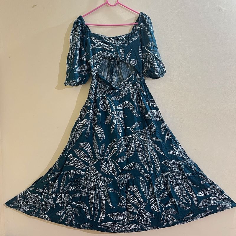 Botanical Print Open Backless Midi Dress