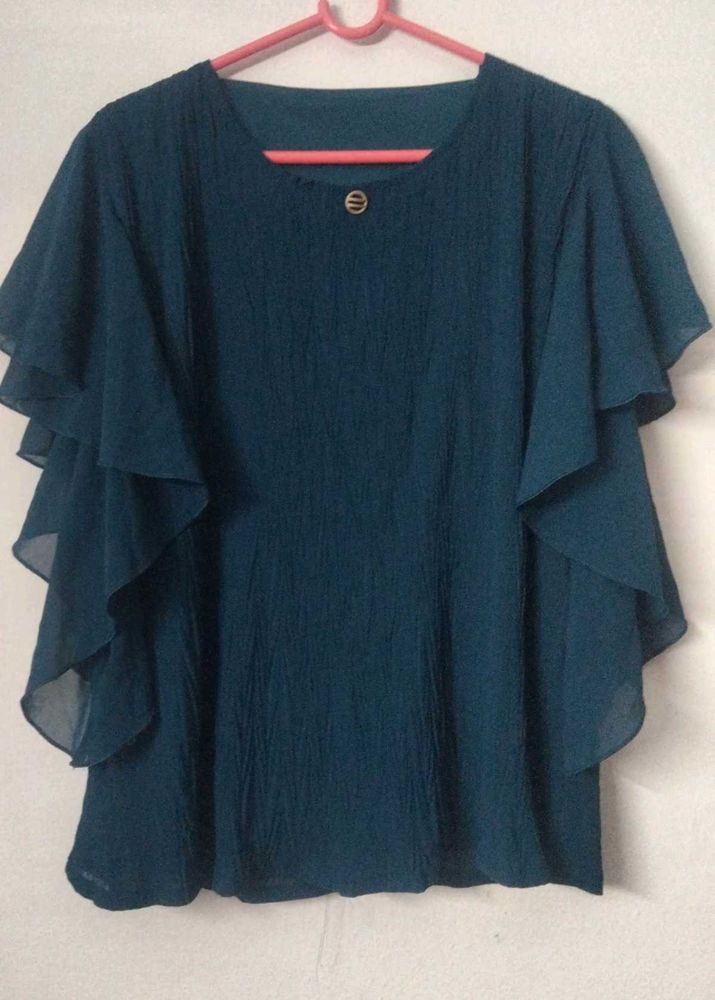 Chic Teal Flutter Sleeve Top🎀