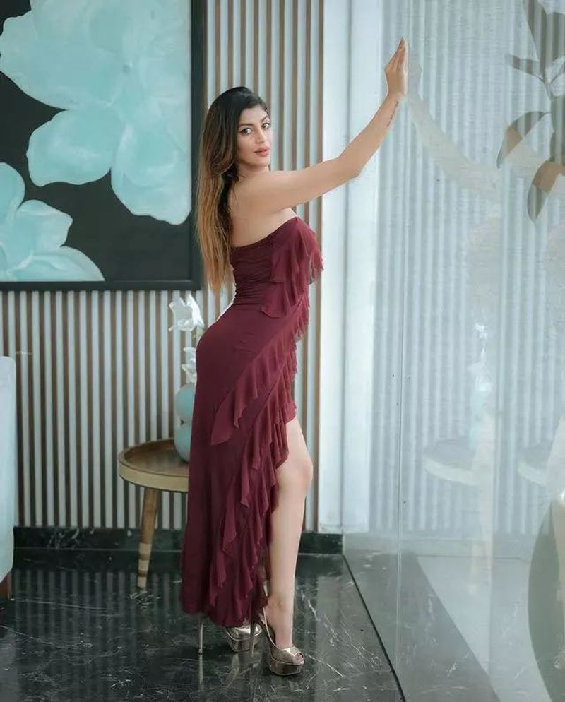 newme Burgundy Ruffle Dress