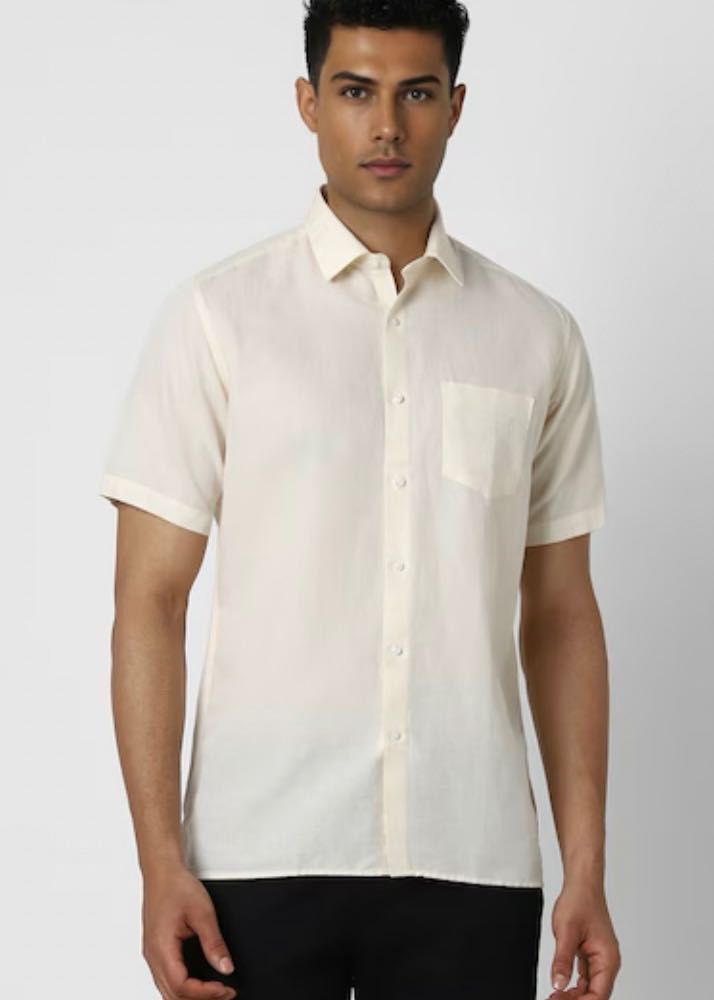 Van Heusen MEN BEIGE REGULAR FIT SOLID HALF SLEEVE