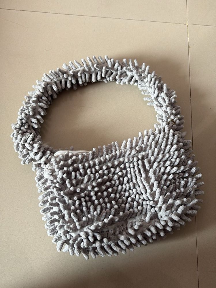Funky Grey Novelty Chenille Shoulder Bag