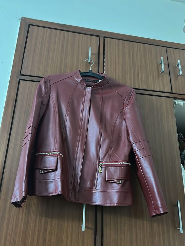 Burgundy Faux Leather Jacket