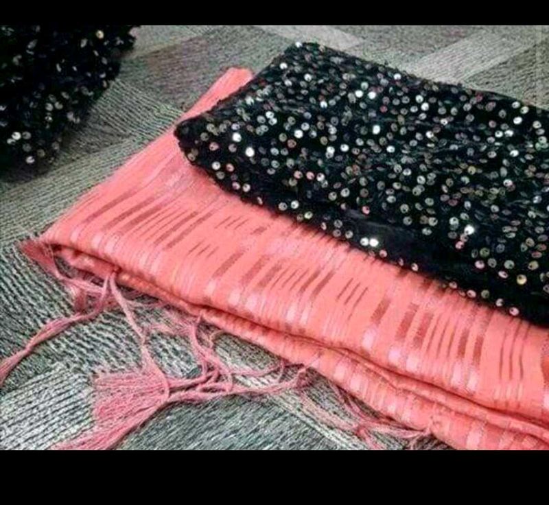 Elegant Peach &amp; Black Saree