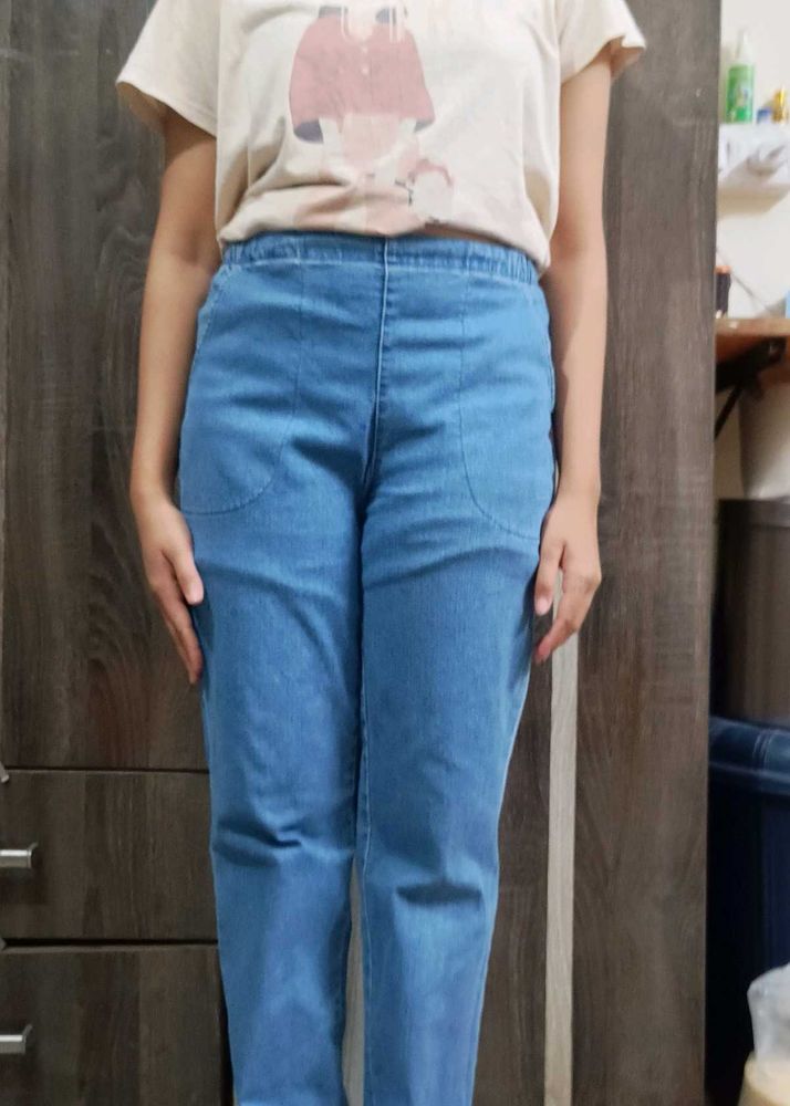Comfy Light Wash Denim Pull-On Pants