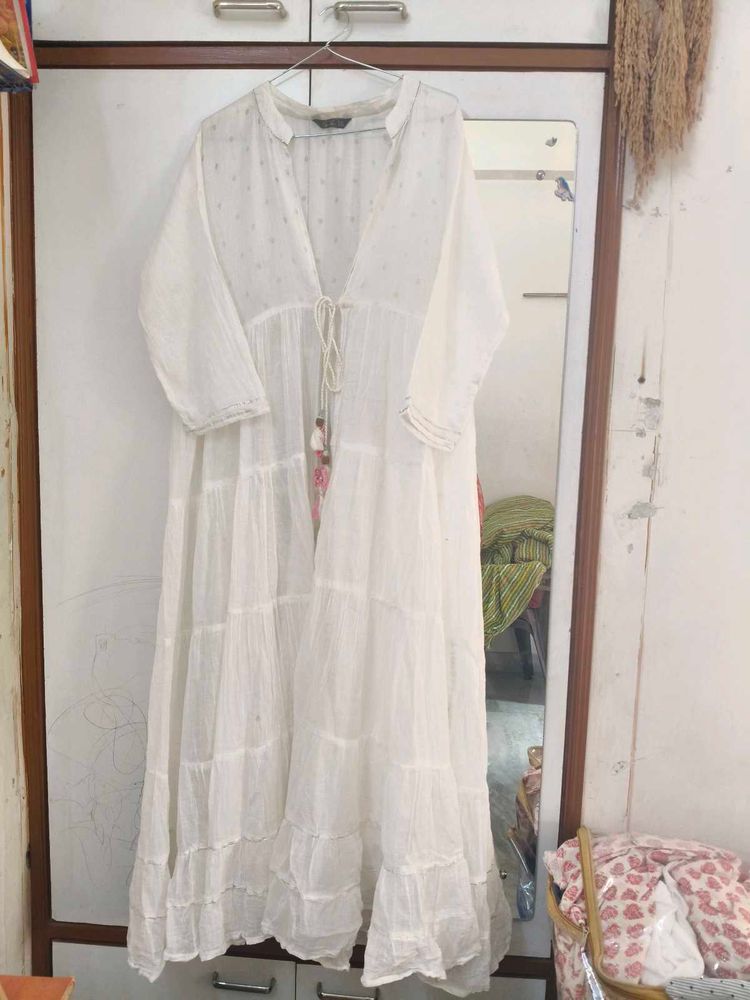 Pure Cotton White Full Flared Bohemian Shrug