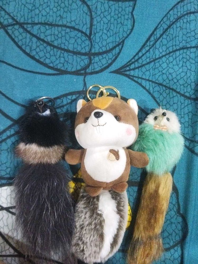Set Of 3 Cute Suffted Squirrels Key Chain.