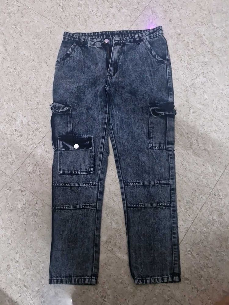 Acid Wash Cargo Jeans