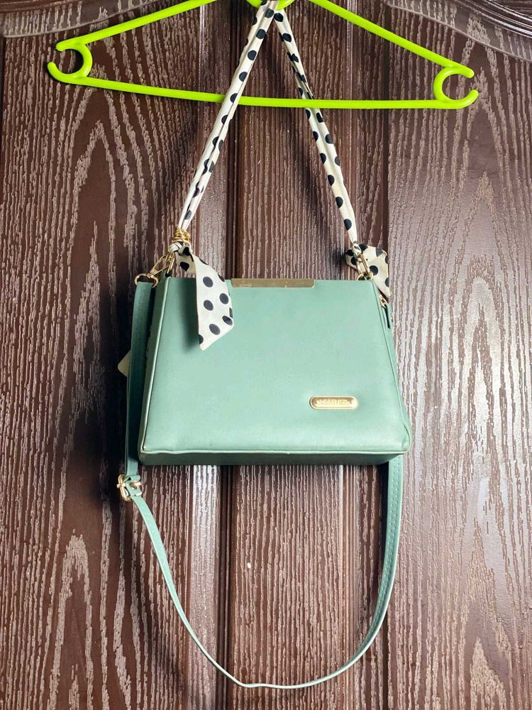 Mint Green Handbag with Polka Dot Scarf