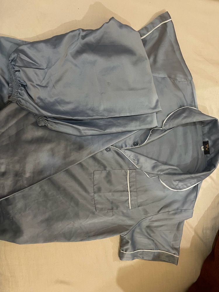 Silky Blue Pajama Set