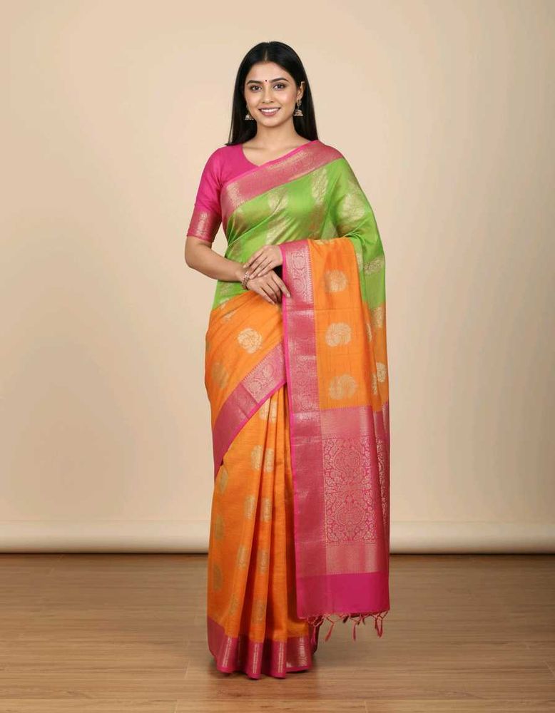 Elegant Green &amp; Orange Saree