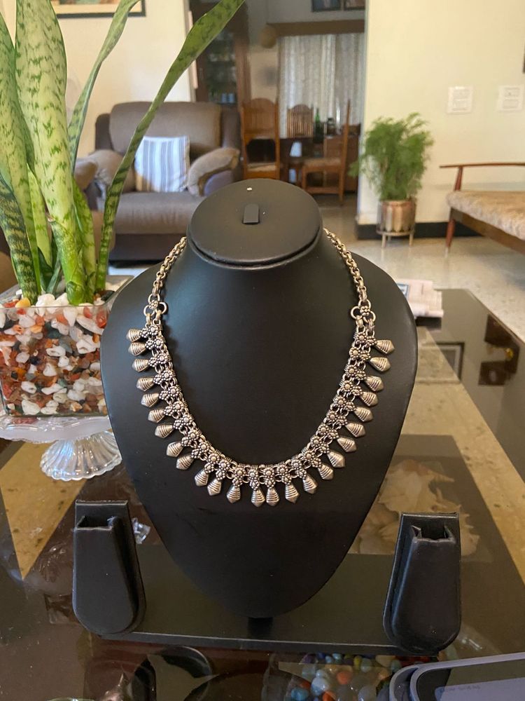 Oxidized Silver Tribal Style Necklace