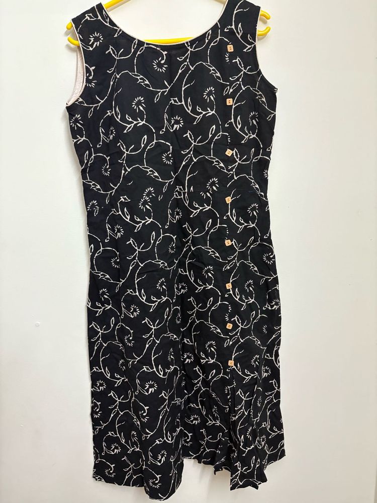 Vintage Black Floral Sleeveless Dress