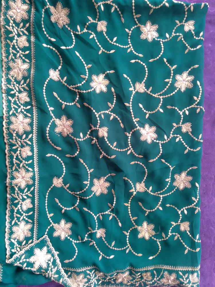 Embroidered Gorgette Silk Saree