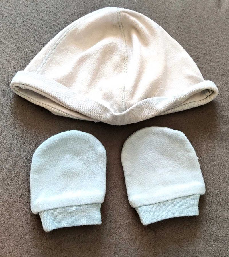 Mothercare Cotton Infant Mitten &amp; Cap Set