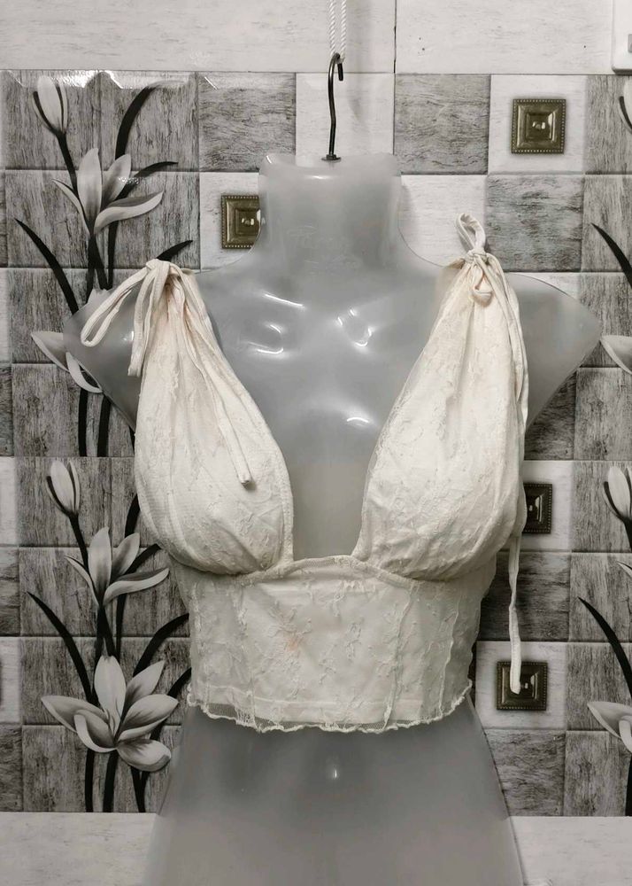 White Tie Detail Crop Top