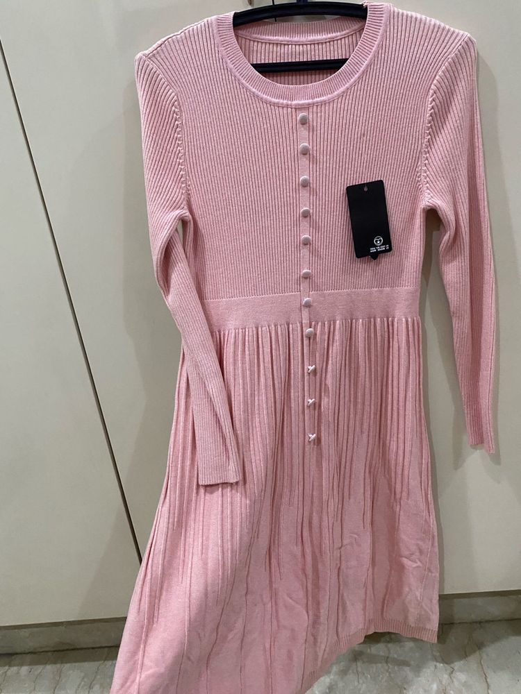 Pretty Pink Woollen Midi Dress