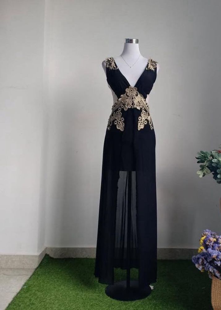 Black &amp; Gold Embellished Maxi Dress