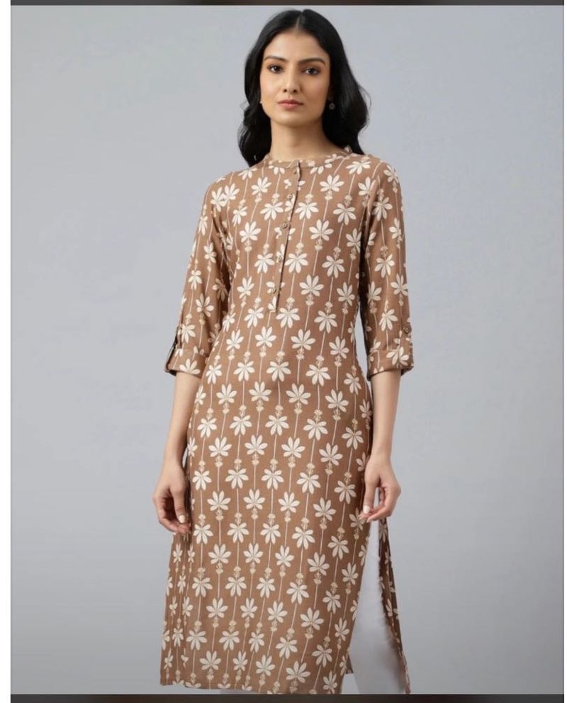 Brown &amp; White Floral Print Kurti