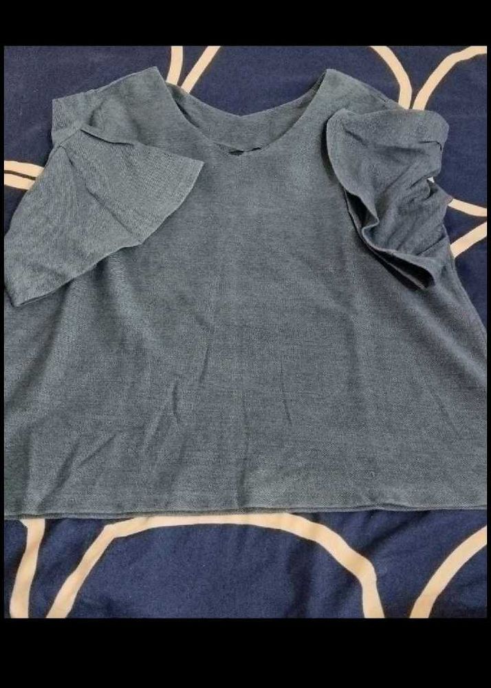 Cute Blue Ruffle Sleeve Top