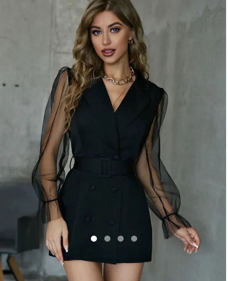 Sheer Sleeve Blazer Mini Dress
