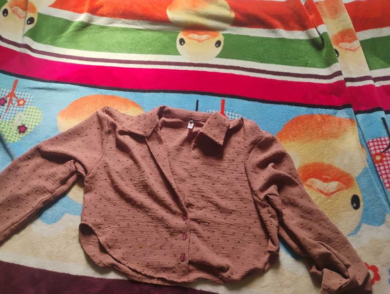 Brown Button-Down Crop Top