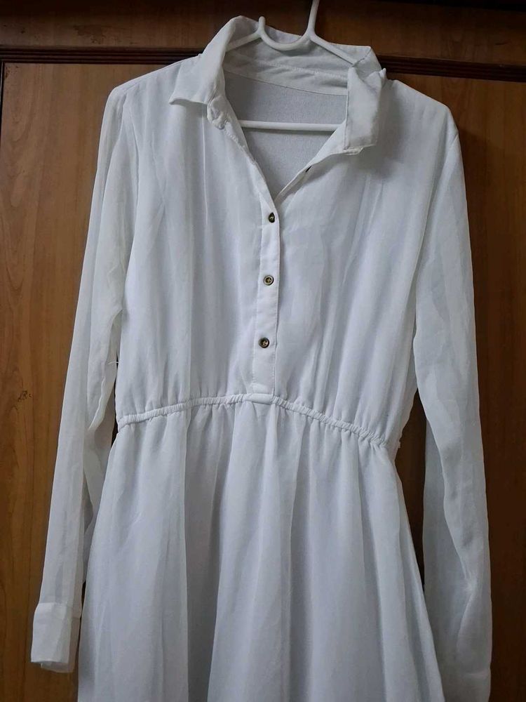 White Sheer Button-Down Dress