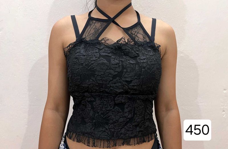 Black Lace Halter Top