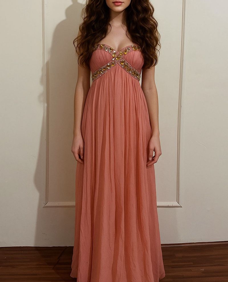 Peach beautiful embellished stone dress