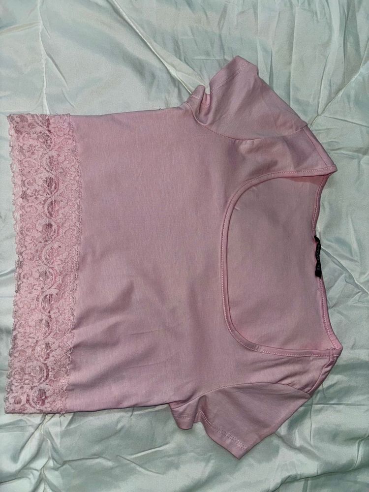 Pink Lace Trim Top