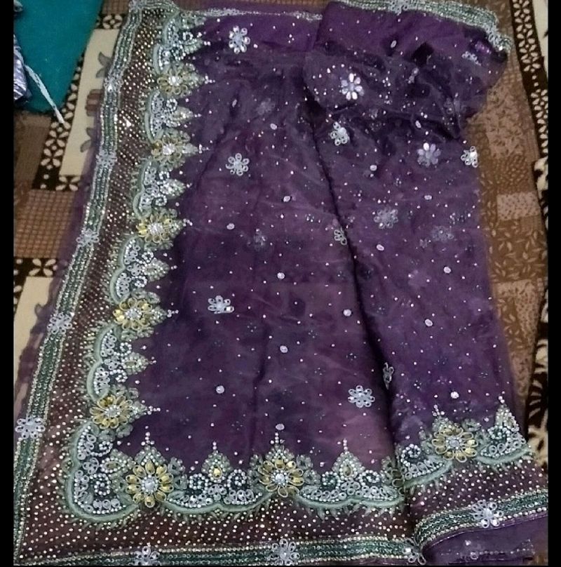 Net Saree  Work With Shimmering Inner Blouse And P