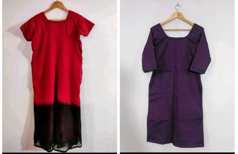 Combo Of Red And Purple Kurtas