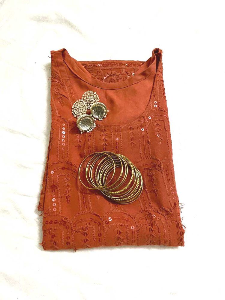 Women&#39;s Embroided Long Coral Kurti