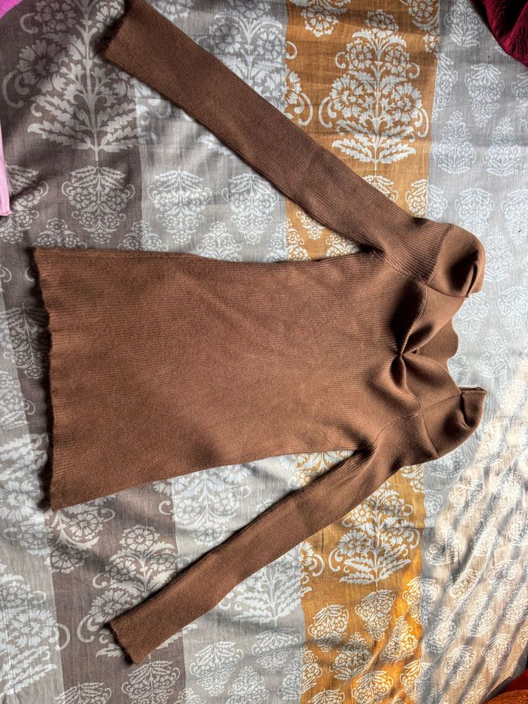 Brown Ribbed Knit Top