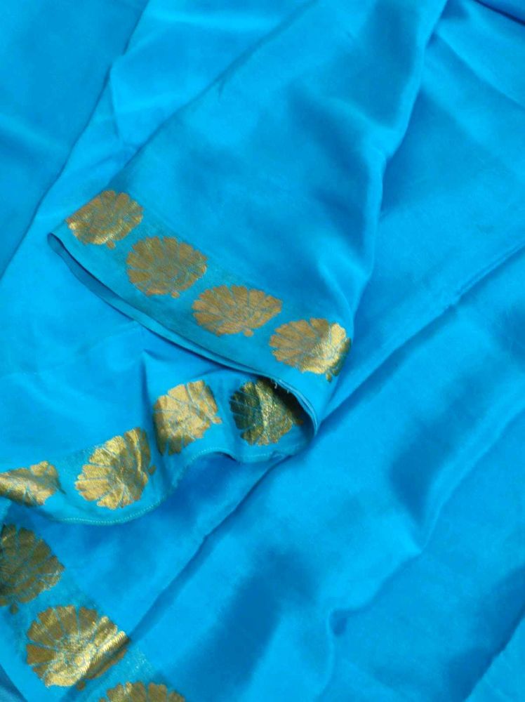 Aqua Blue Crepe Silk Saree