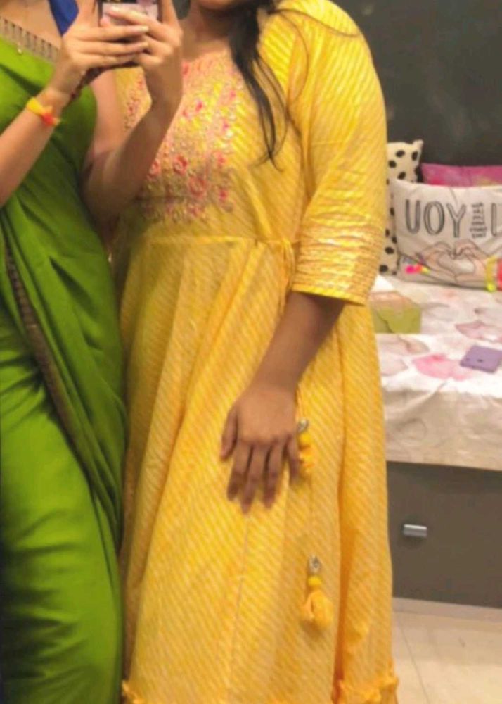 Yellow Embroidered Anarkali Kurti