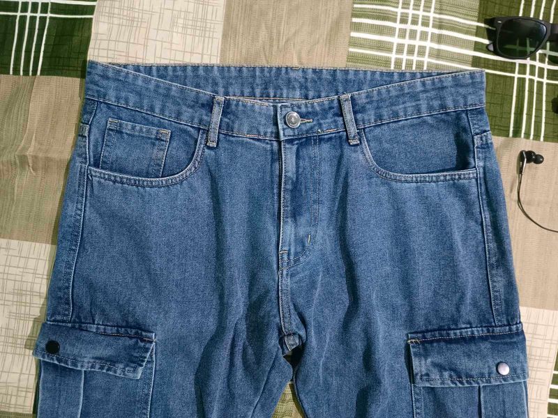 Blue Denim Baggy 6 Pocket Cargo