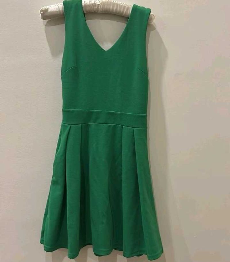 Green Skater Dress open back with bow