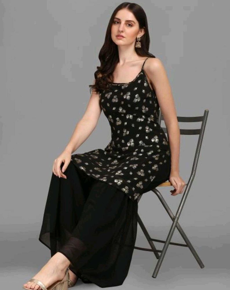 Elegant Black Kurta Palazzo Set