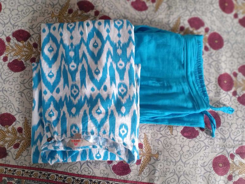 A Branded Blue Colour With White Print Kurta Set