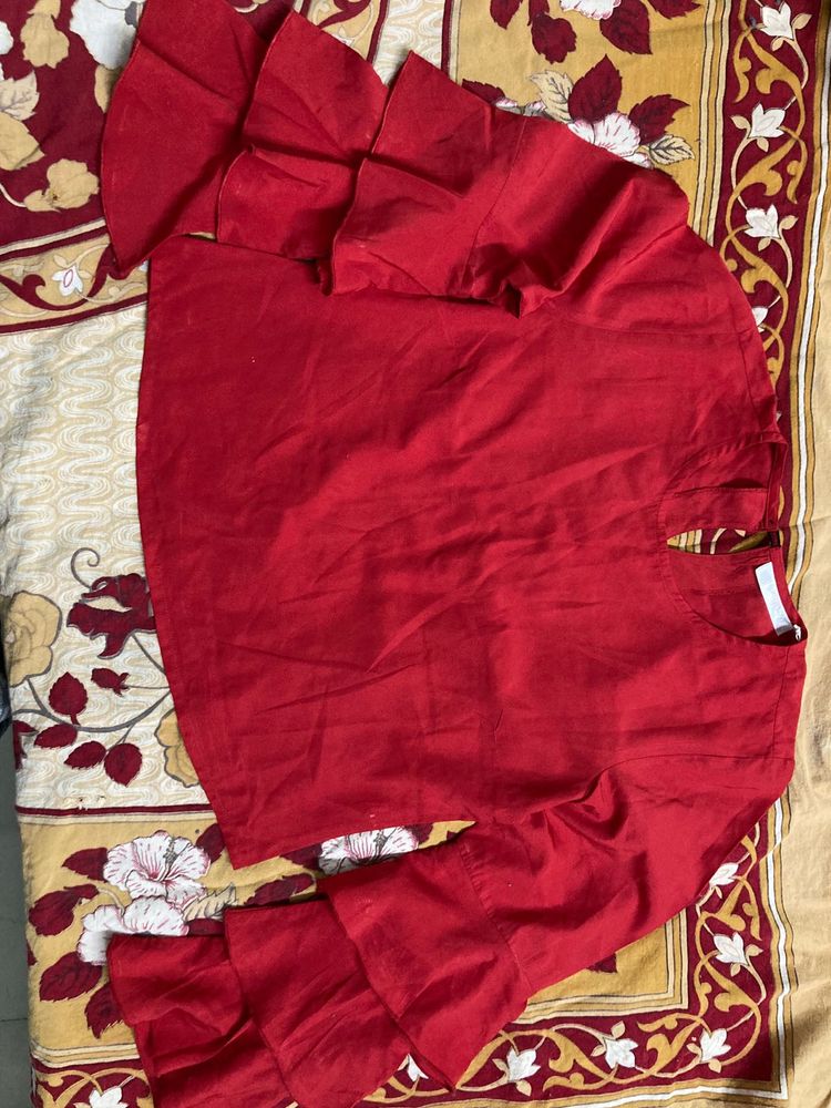 Red Ruffle Sleeve Top