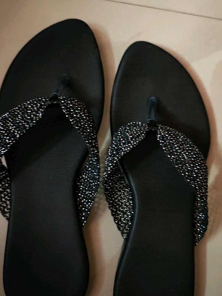 Black Jeweled Thong Sandals