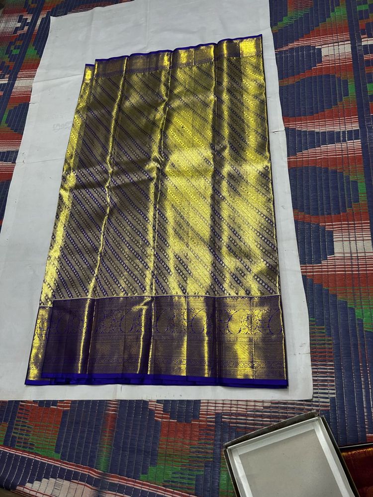 Blue &amp; Gold Pure Kanchipuram Silk Saree