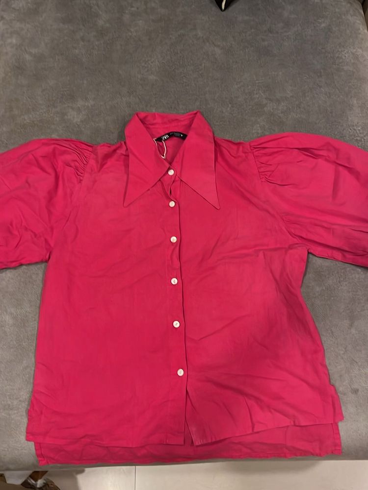 Pink Puffed Sleeve Shirt