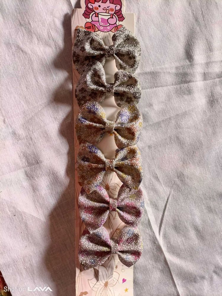 Sparkly Bow Hair Clips - Set of 6