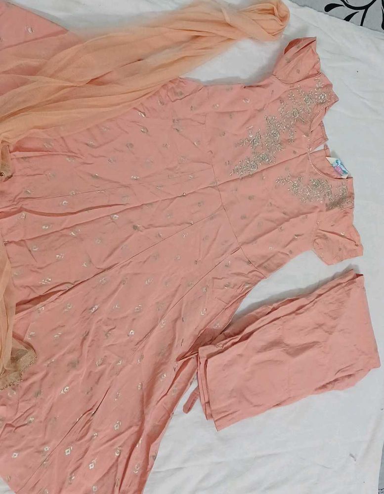 Peach Embroidered Kurta Set