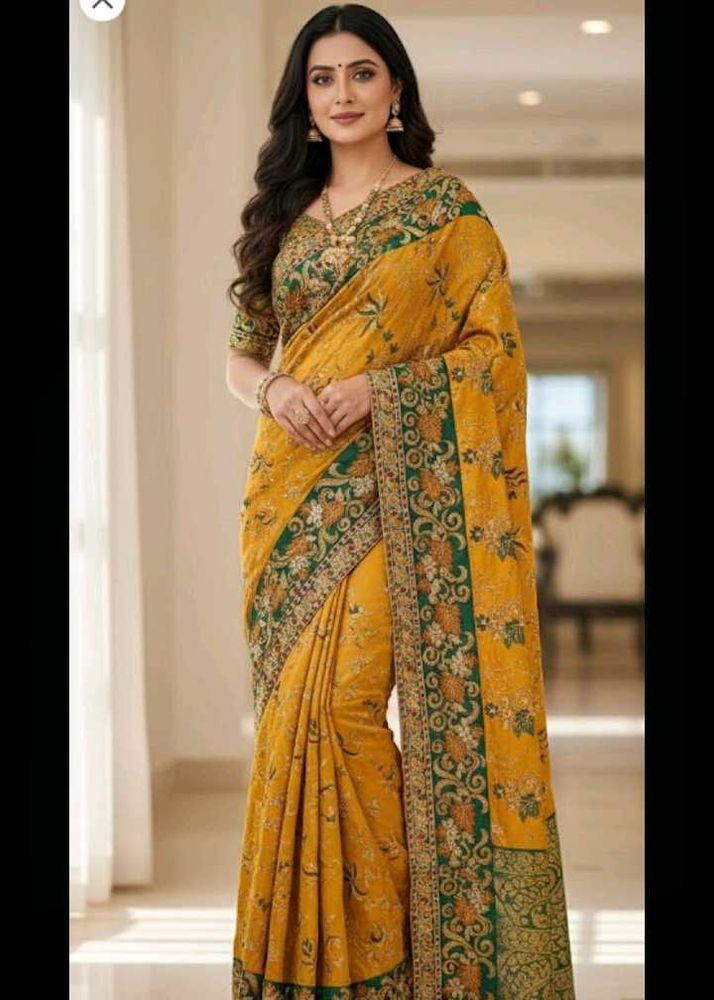 Elegant Yellow Embroidered Saree