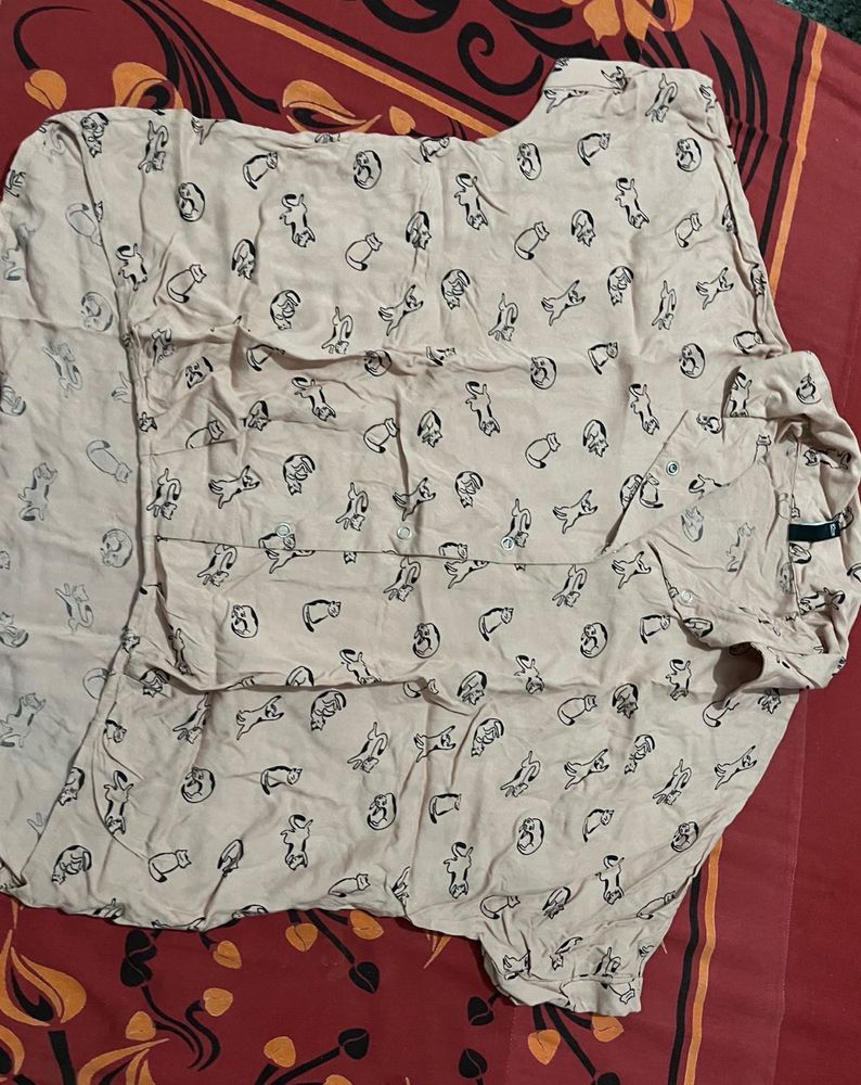 Cute Cat Print Button-Down Shirt