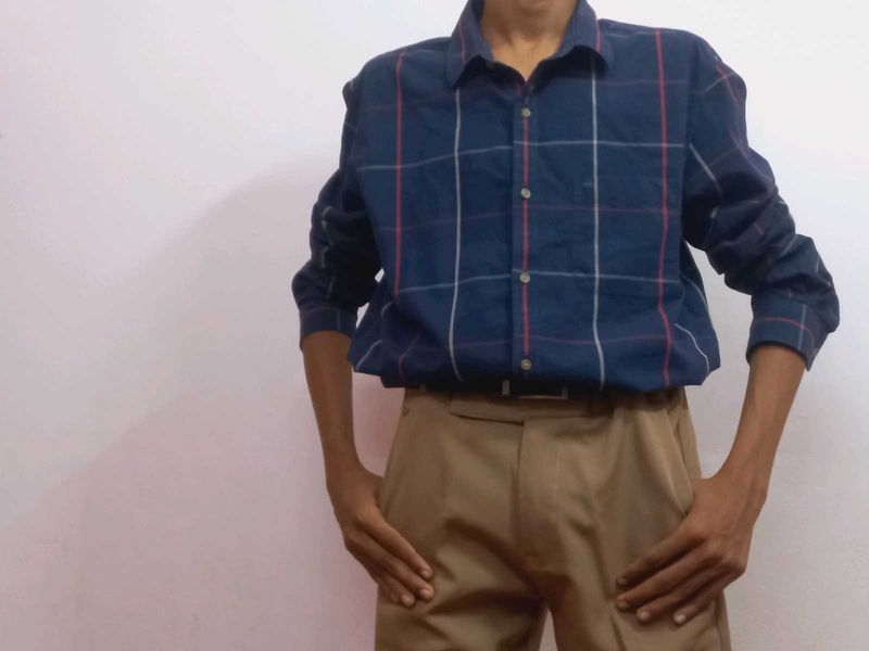 Elegant Navy Blue Checked Shirt – Perfect for Casu