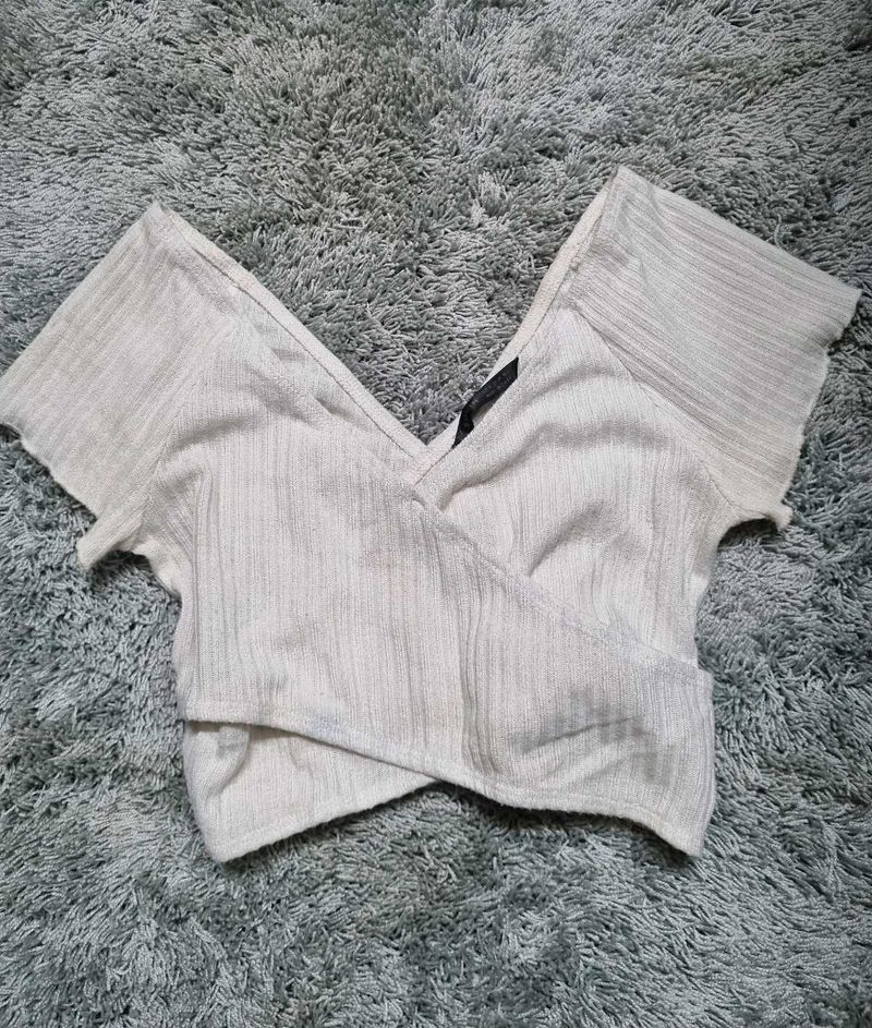 Ribbed Wrap Crop Top